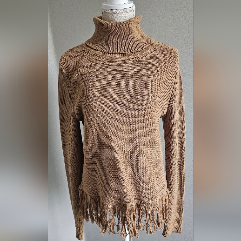 Michael KORS Tan Knit Sweater with Fringe Hem